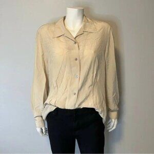 Vintage 100% Silk button front pleated sides blouse by Evan Picone size Large